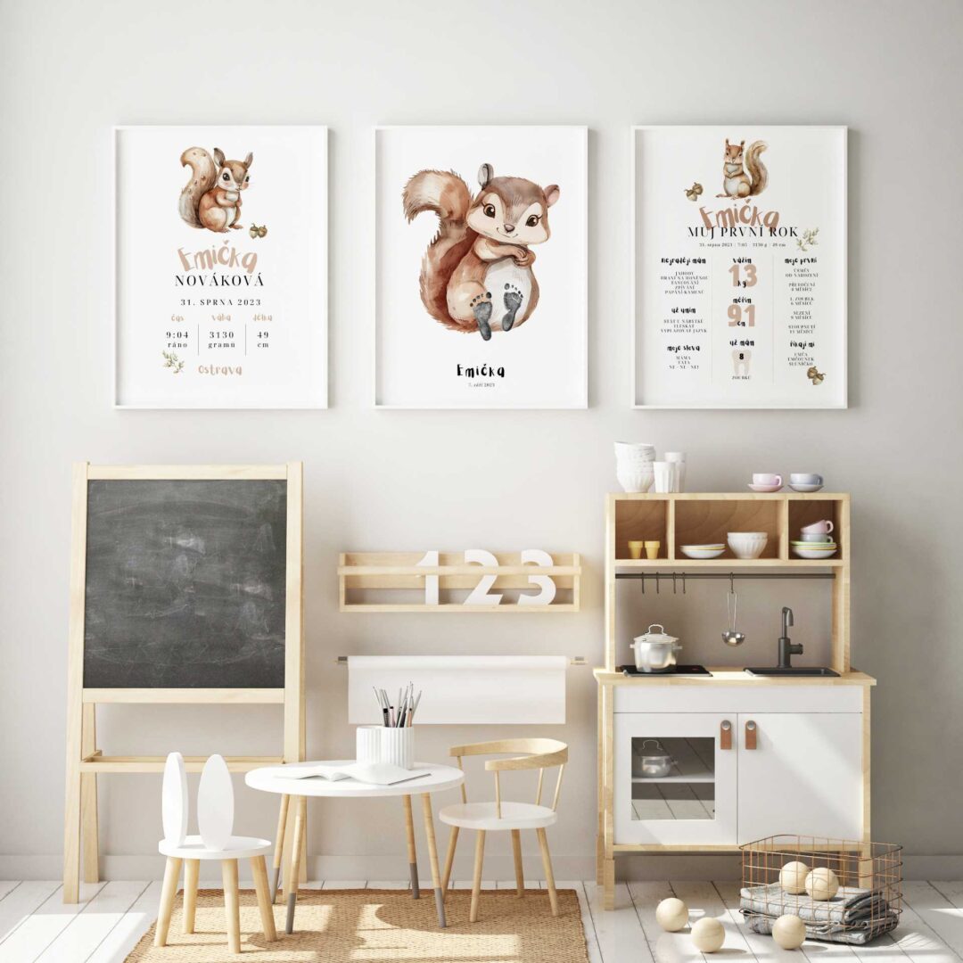 mock up poster frames in children bedroom, Scandinavian style interior background, 3D render