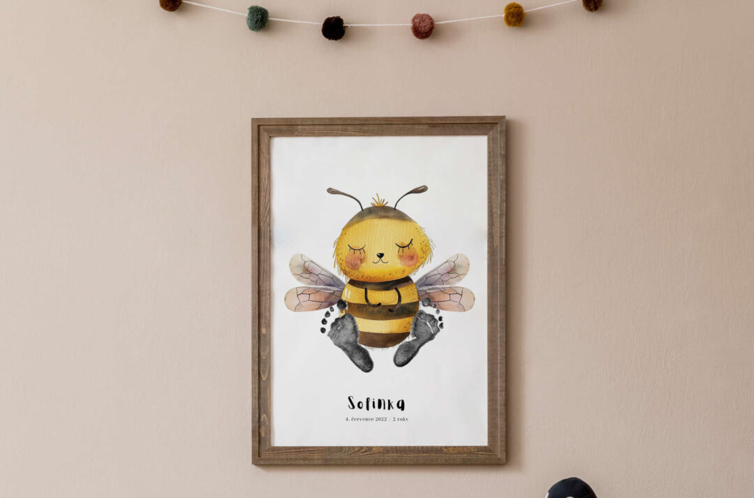 Stylish and beige scandinavian decor of kid room with mock up poster frame, design furnitures, natural toys, hanging cotton balls, plush animal, child accessories and teddy bears. Neutral home decor.