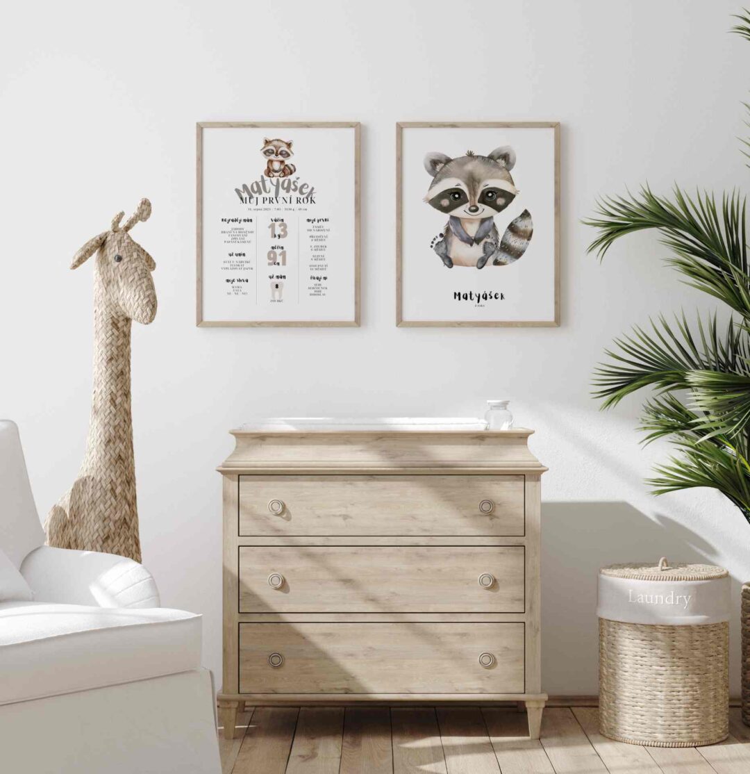 Mock up frame in children room with natural wooden furniture, Farmhouse style interior background