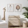Mock up frame in children room with natural wooden furniture, Farmhouse style interior background
