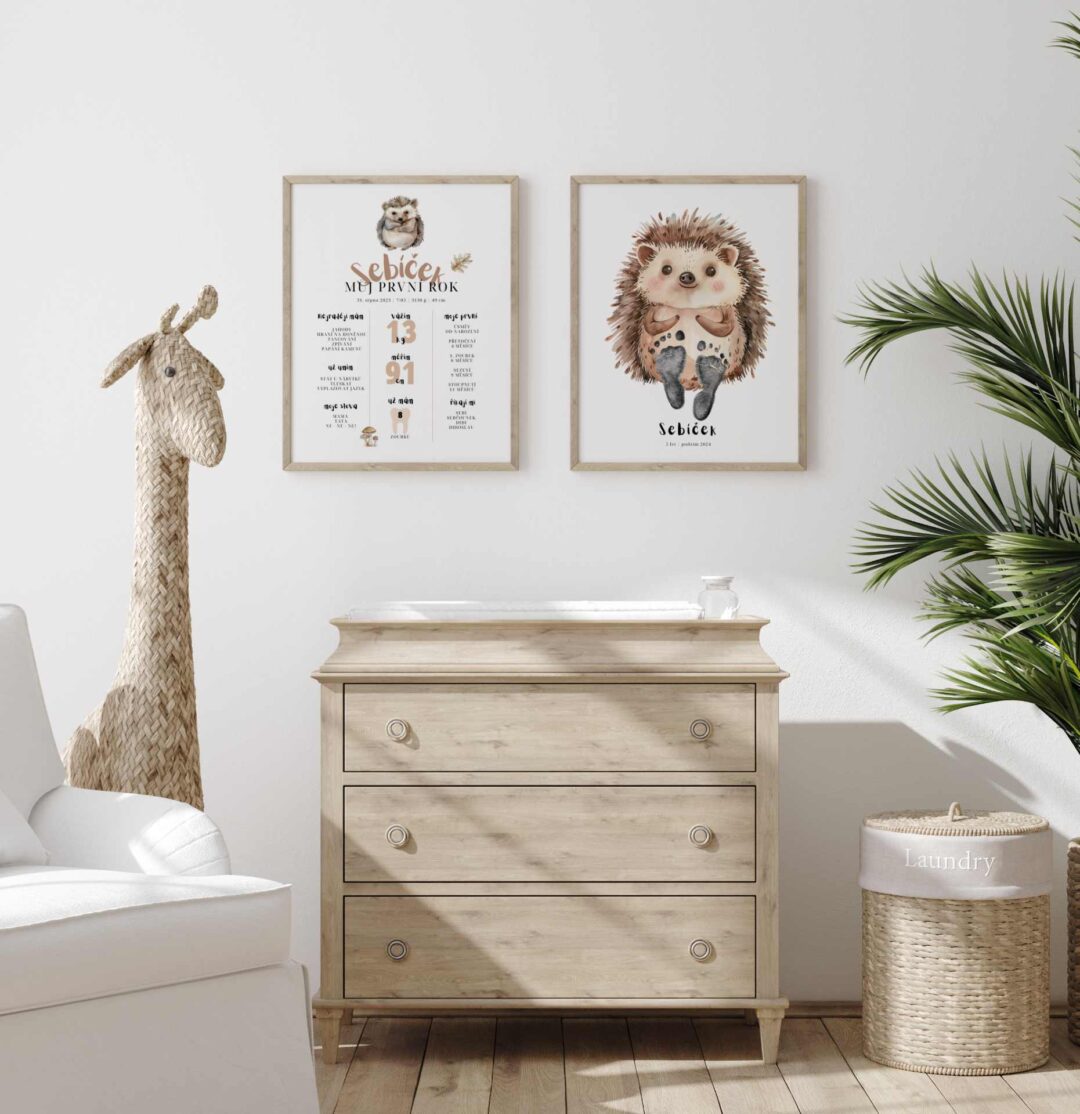 Mock up frame in children room with natural wooden furniture, Farmhouse style interior background