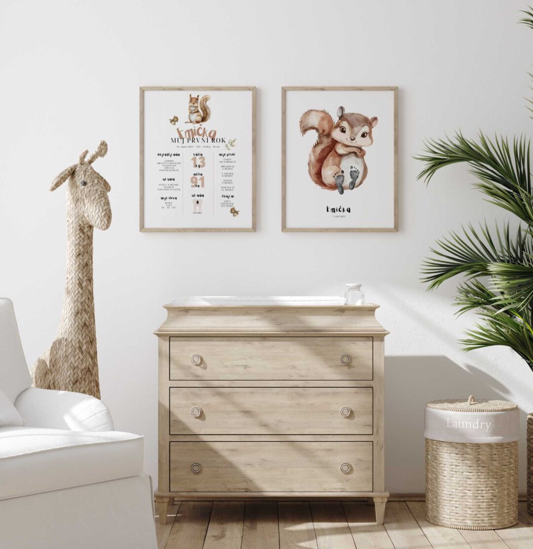 Mock up frame in children room with natural wooden furniture, Farmhouse style interior background