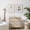 Mock up frame in children room with natural wooden furniture, Farmhouse style interior background