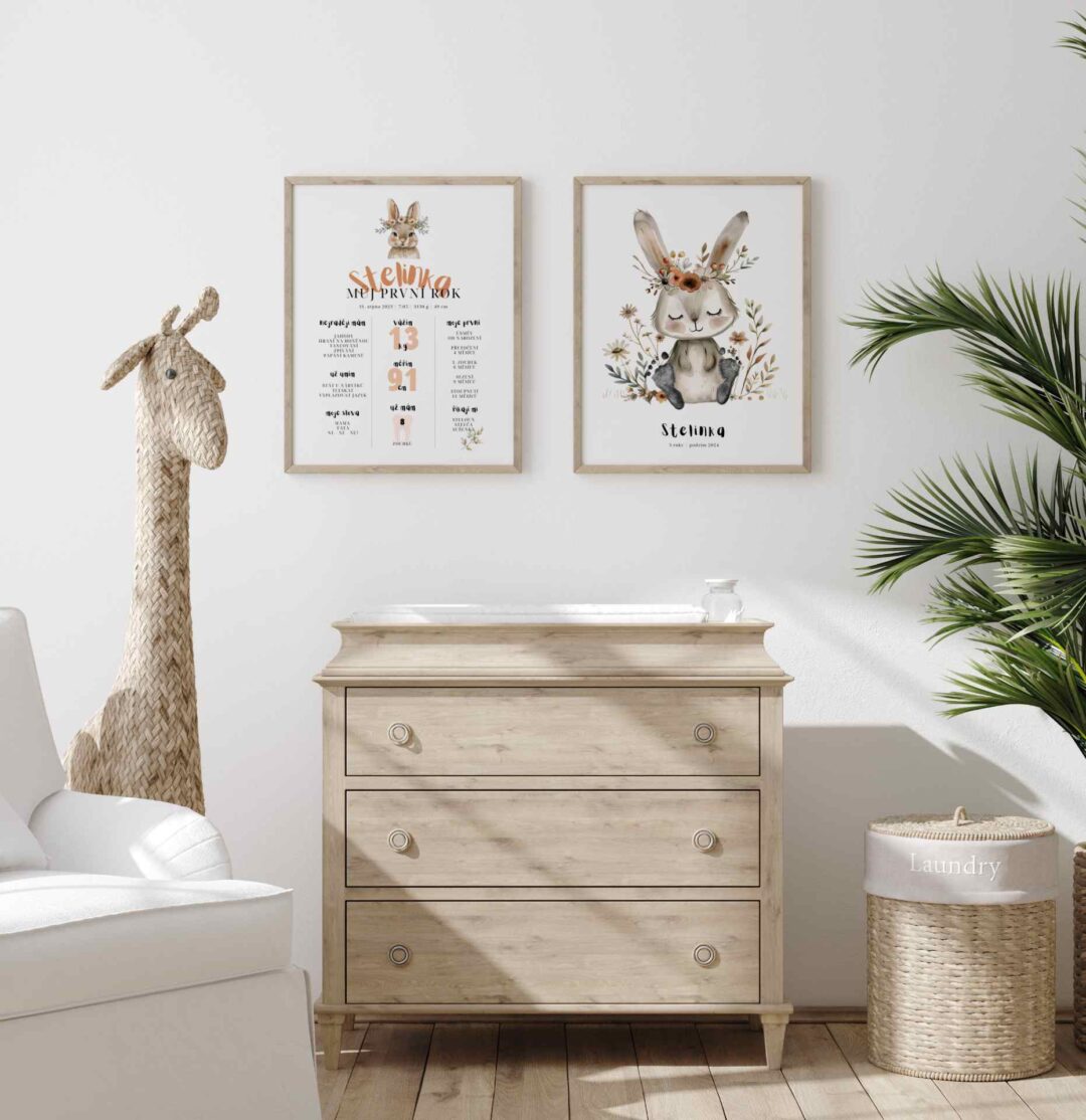 Mock up frame in children room with natural wooden furniture, Farmhouse style interior background