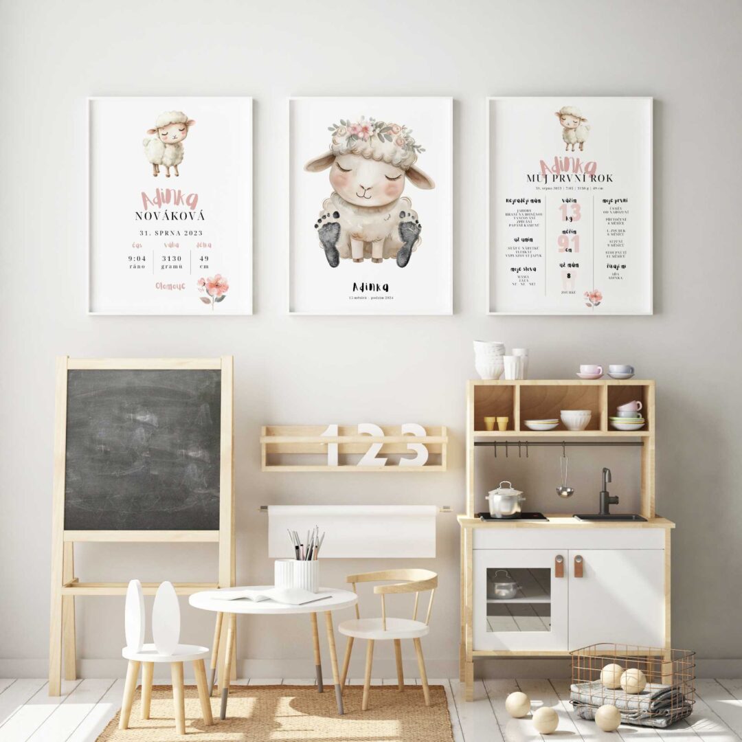 mock up poster frames in children bedroom, Scandinavian style interior background, 3D render