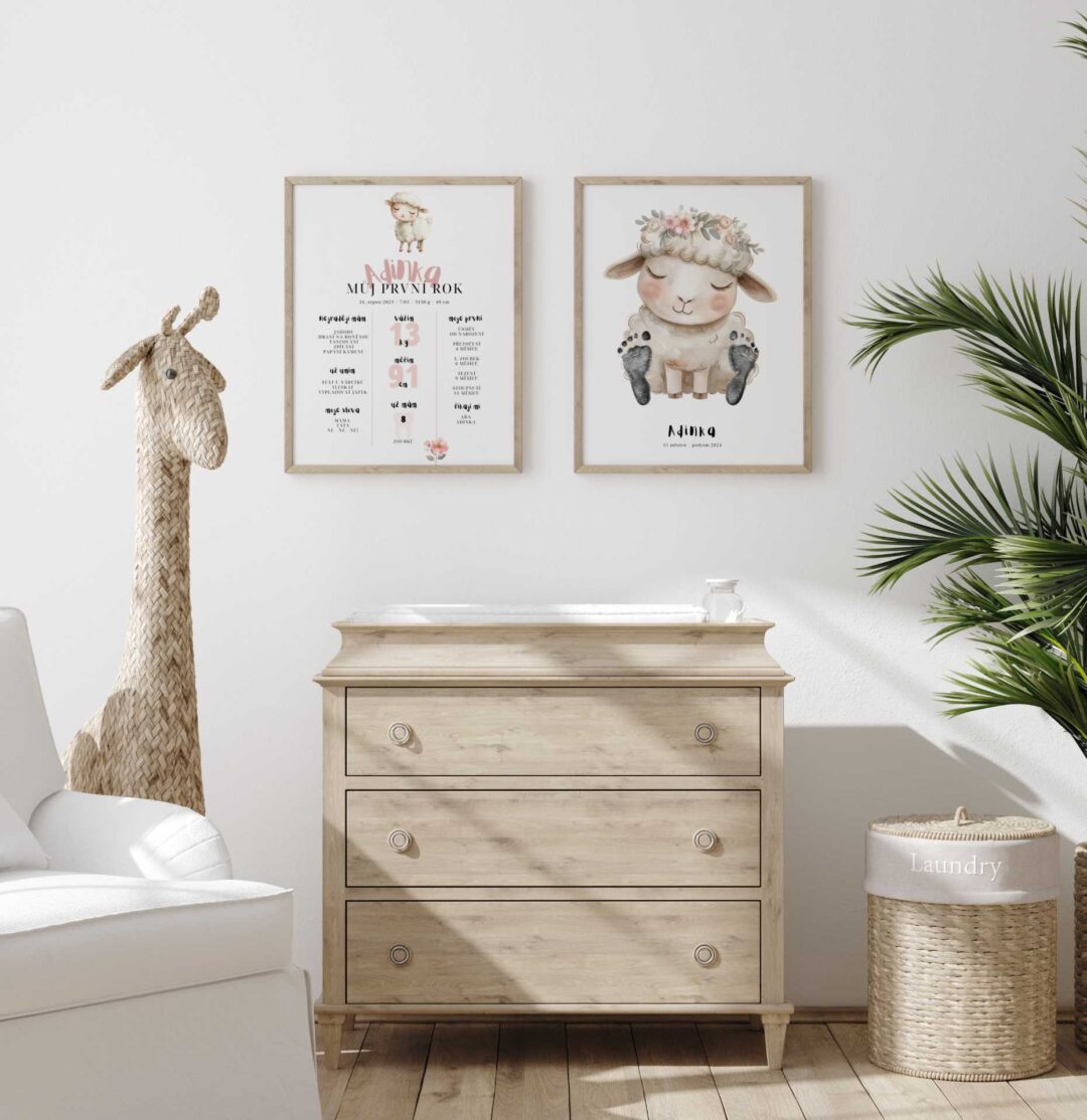 Mock up frame in children room with natural wooden furniture, Farmhouse style interior background