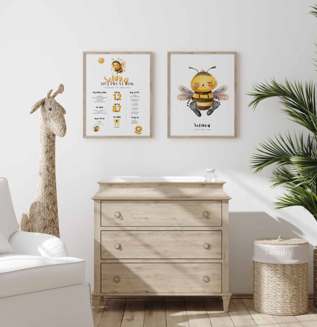Mock up frame in children room with natural wooden furniture, Farmhouse style interior background