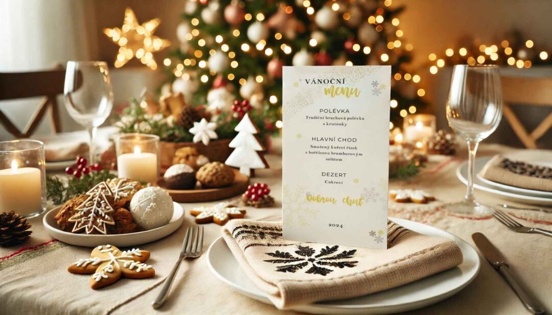 Štedrovečerné menu na stole zlaté