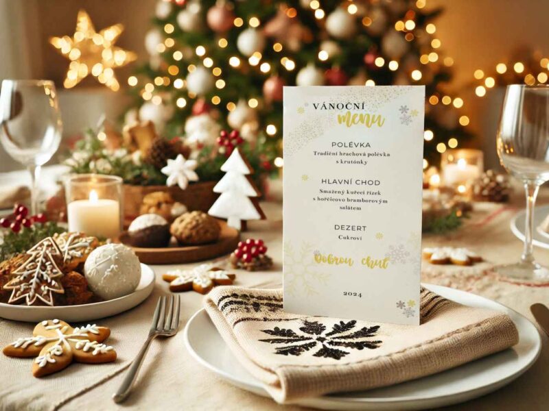Štedrovečerné menu na stole zlaté
